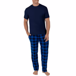 Fruit of the Loom Men's Fleece Pajama Pant  Large  Blue Buffalo Plaid