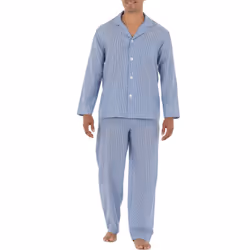 Fruit of the Loom Men's Long Sleeve Broadcloth Pajama Set Blue Stripe 2X