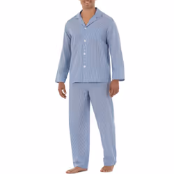 Fruit of the Loom Men's Long Sleeve Broadcloth Pajama Set  Blue Stripe  2X