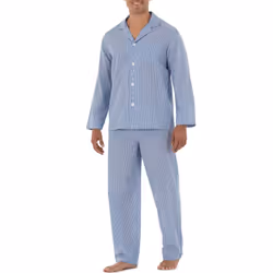 Fruit of the Loom Men's Long Sleeve Broadcloth Pajama Set  Blue Stripe