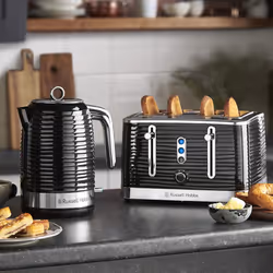 Russell Hobbs 24361 Inspire Electric Fast Boil Kettle, 3000 W, 1.7 Litre, Black with Chrome Accents - Black, Kettle and 2 Slice Toaster