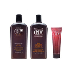 American Crew Daily Moisturizing Shampoo 1000ml, Conditioner 1000ml and Light Hold Gel 390ml