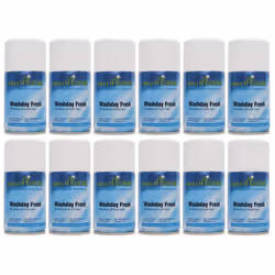 12 WASHDAY FRESH Automatic Air Freshener Dispenser Refills FULL CASE Scent Cans