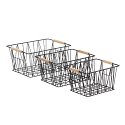 Amazon Basics Rectangular Wire Storage Baskets  Set of 3  Standard  Black