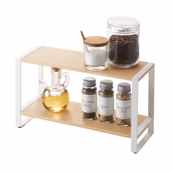 Yamazaki Home Tosca Kitchen Rack  Counter Storage Shelf Organizer  Steel  Wood