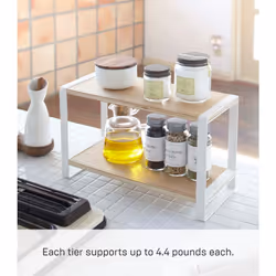 Yamazaki Home Tosca Kitchen Rack  Counter Storage Shelf Organizer  Steel  Wood