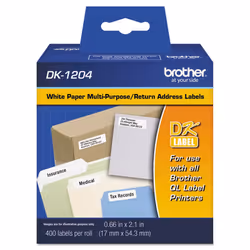 Brother DK1204 Die-Cut Multipurpose Labels 3/4-Inch x 2-1/10-Inch White 400/Roll