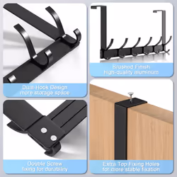 MUEZDUR Over Door Hanger - 18.5CM Over Door Hooks, Minimalist Door Coat Hanger for Bedrooms, Bathroom, Space-Saving Dual Hooks Door Hanger for Hanging