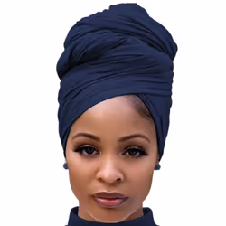 Harewom Headwraps for Women African Turbans Stretch Jersey Knit Scarf Headbands Tie for Bad Hair Day Navy Blue