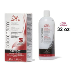 32oz) 5RV Burgundy Wella Color Charm Permanent Haircolor - 5RV+ Developer (Vol. 20
