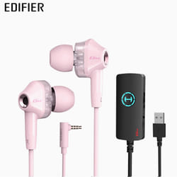 Edifier GM360 in-ear wired microphone HIFI 7.1 channel headset/game/music 3.5mm/USB interface (external so - 3.5mm + USB Headphones + sound card, Pink