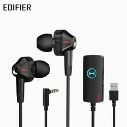 Edifier GM360 in-ear wired microphone HIFI 7.1 channel headset/game/music 3.5mm/USB interface (external s - 3.5mm + USB Headphones + sound card, Black