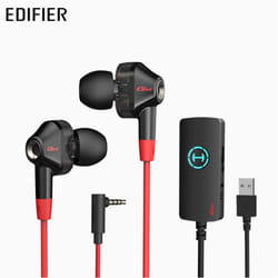 Edifier GM360 in-ear wired microphone HIFI 7.1 channel headset/game/music 3.5mm/USB interface (extern - 3.5mm + USB Headphones + sound card, Black Red