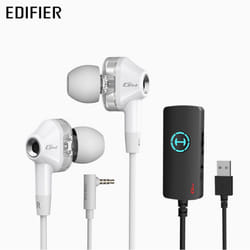 Edifier GM360 in-ear wired microphone HIFI 7.1 channel headset/game/music 3.5mm/USB interface (external s - 3.5mm + USB Headphones + sound card, White