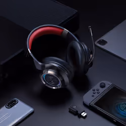 Edifier G6 PRO Gaming wireless Headset with cat ears for PC, PS4, Gaming Headphones with 7.1 Surround Sound, Noise Canceling Microphone an - Black Red