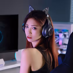 Edifier G6 PRO Gaming wireless Headset with cat ears for PC, PS4, Gaming Headphones with 7.1 Surround Sound, Noise Canceling Microphone and RG - Black