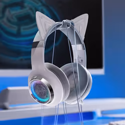 Edifier G6 PRO Gaming wireless Headset with cat ears for PC, PS4, Gaming Headphones with 7.1 Surround Sound, Noise Canceling Microphone and RG - White
