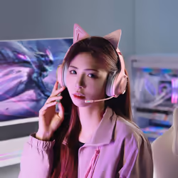 Edifier G6 PRO Gaming wireless Headset with cat ears for PC, PS4, Gaming Headphones with 7.1 Surround Sound, Noise Canceling Microphone and RGB - Pink