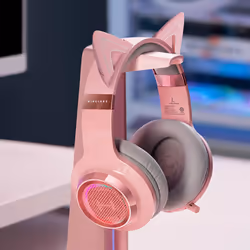 Edifier G6 PRO Gaming wireless Headset with cat ears for PC, PS4, Gaming Headphones with 7.1 Surround Sound, Noise Canceling Microphone and RGB - Pink