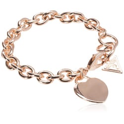 GUESS """"Basic"""" Rose Gold G Logo Heart Link Bracelet