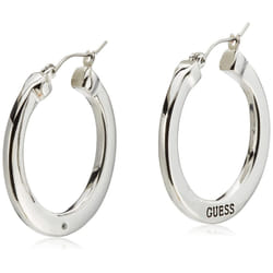 GUESS """"Basic"""" Silver Logo Small Hoop Earrings