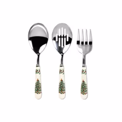 Spode Christmas Tree Collection 3-Piece Cutlery Set, Stainless Steel, Porcelain Handle, Hostess Flatware Serving Set, Holiday ...