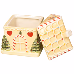 Spode Christmas Tree Gingerbread House Candy Jar | 7 Inch Christmas Cookie Jars made of Fine Earthenware | Candy Jars for Kitchen Counter with Lid | C