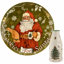 Spode Christmas Tree Collection Cookies for Santa Plate and Milk Bottle Set  2 Piece Plate  Bottle Set for Christmas Eve  Mad ...