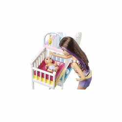 Barbie GFL38 Nursery Playset with Skipper Babysitters, 2 Baby Dolls