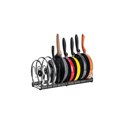 Toplife Expandable Pans Organiser Rack, 10 Adjustable Compartments, Pantry Cabinet Bakeware Lid Plate Holders, Black