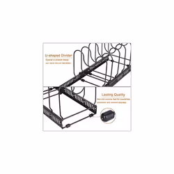 Toplife Expandable Pans Organiser Rack, 10 Adjustable Compartments, Pantry Cabinet Bakeware Lid Plate Holders, Black