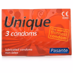 12 Pasante Unique Non latex Condoms, ( 4 x Pack of 3 Condoms