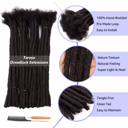 Teresa Medium 0.8cm and Small 0.4cm Width 12 Inch 20 Strands 100% Human Hair Dreadlock Extensions for Men/Women/Kids Full Hand-made Permanent Dread Lo