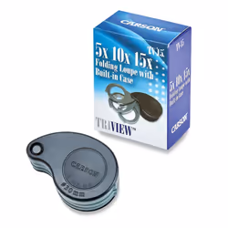Carson TriView 5x/10x/15x Folding Loupe Magnifier with Built-in Case (
