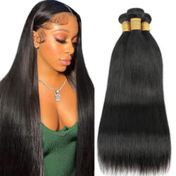 AUTTO Brazilian Human Hair Straight Bundles 12 14 16 inches 100% Unprocessed Virgin Straight Human Hair 3 Bundles Weave Extensions Natural Color