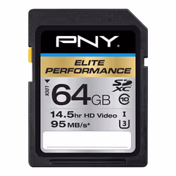 PNY Elite Performance, 64 GB, SDXC, Class 10, UHS, 90 MB/s, Freeze resistant, Heat resistant, Shock resistant, Water resistan ...