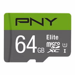 PNY Elite, 64 GB, MicroSDXC, Class 10, Class 1 (U1), Green, Grey