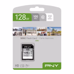 PNY Elite, 128 GB, SDXC, Class 10, UHS-I, 100 MB/s, 90 MB/s