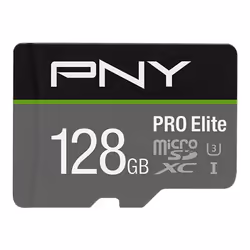 PNY PRO Elite, 128 GB, MicroSDXC, Class 10, UHS-I, Class 3 (U3), Black, Grey