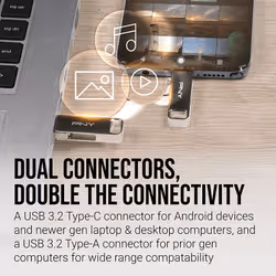 PNY DUO LINK USB flash drive 64 GB USB Type-A / USB Type-C 3.2 Gen 1 (3.1 Gen 1) Stainless steel - Additional view 6