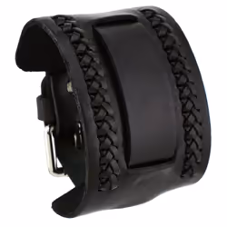 Nemesis NW-K Black Side Braided Wide Leather Cuff Wrist Watch Band