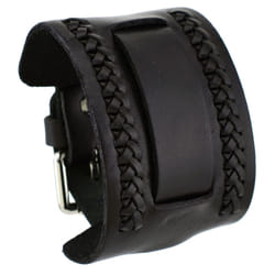 Nemesis NW-K Black Side Braided Wide Leather Cuff Wrist Watch Band
