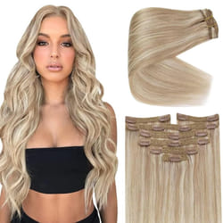 Ve Sunny Blonde Highlight Human Hair Clip in Extensions Ash Blonde 16 Inch Real Human Hair Thick Straight Double Weft Blonde Hair Extensions Clip on 7