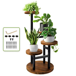 AUGOSTA 4 Tier Corner Plant Stand  Tall Metal Wood Plant Shelf Holder for Indoor  Outdoor Display Rack Flower Pot Stand for Living Room Balcony Garden