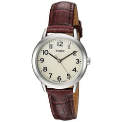 Timex Women's Easy Reader 30mm Watch - Silver-Tone Case Cream Dial with Brown Croco Leather Strap