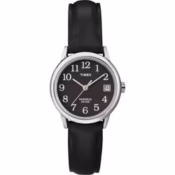 Timex Women's Easy Reader 25mm Watch - Silver-Tone Case Black Dial with Black Leather Strap