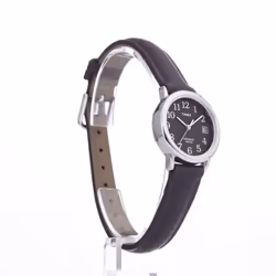 Timex Women's Easy Reader 25mm Watch - Silver-Tone Case Black Dial with Black Leather Strap