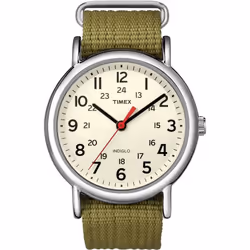 Timex Mens Indiglo Watch Green Nylon Strap Cream Dial T2N651