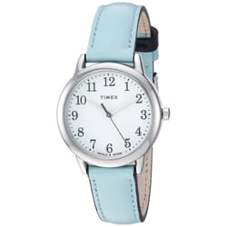 Timex Women's Easy Reader 30mm Watch - Silver-Tone Case White Dial with Light Blue Leather Strap