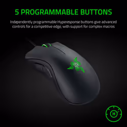 Razer DeathAdder Essential Gaming Mouse: 6400 DPI Optical Sensor - 5 Programmable Buttons - Mechanical Switches - Rubber Side Grips - Classic Black
